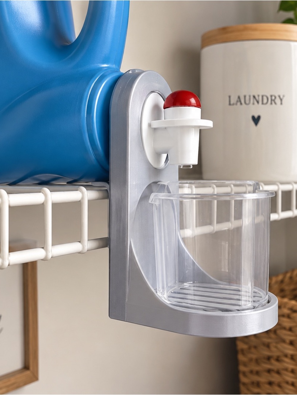 Laundry Detergent Spout Dispenser with Drip Cup - Silver & White